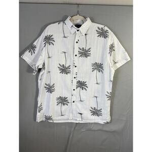 Blanc Du Nil France Men Button Shirt sz L 100% Gauze Cotton White Palm Trees